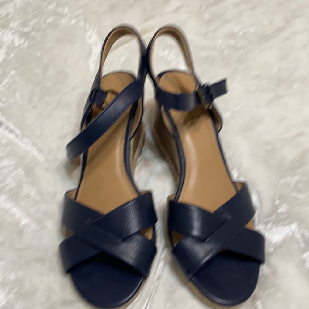 G.H. Bass & Co. Navy Wedge Sandals. Sz 7